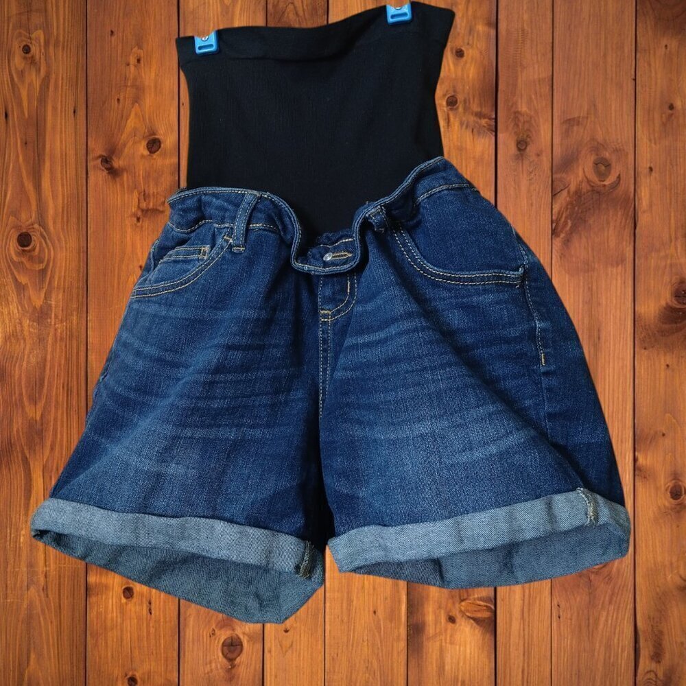 Motherhood Bounceback Collection Size Small Blue Denim Pull On Shorts